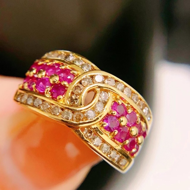 天然 ルビー ダイヤモンド リング 1.2ct k18 ^ - リング(指輪)