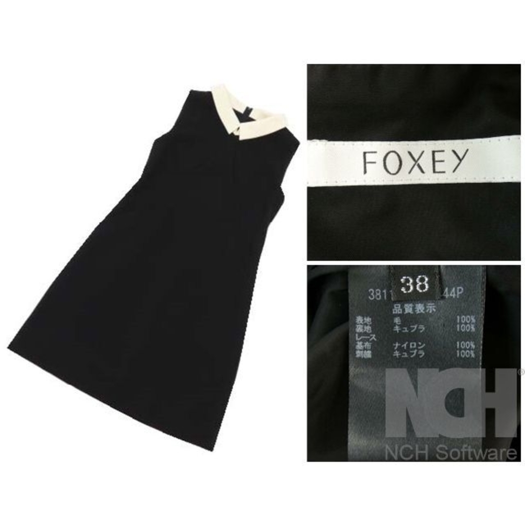 FOXEY(フォクシー)のFOXEY　フォクシー　モダンギャルソン　黒　白襟　細見え　ワンピース レディースのワンピース(ひざ丈ワンピース)の商品写真