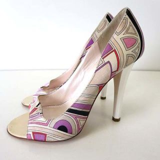 エミリオプッチ(EMILIO PUCCI)のエミリオプッチ パンプス ハイヒール プッチ柄 36.5 紫 白 23.5cm(ハイヒール/パンプス)