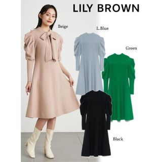 リリーブラウン(Lily Brown)のリリーブラウン バックリボンAラインニットワンピース(ひざ丈ワンピース)