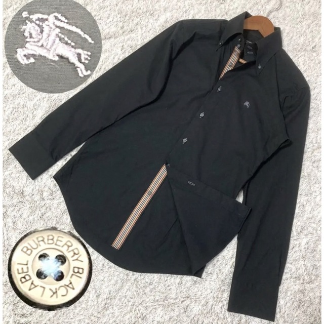 新着 BURBERRY BLACK LABEL - ☆美品☆BURBERRY BLACKLABEL シャツ ホースロゴ 伸縮生地 シャツ