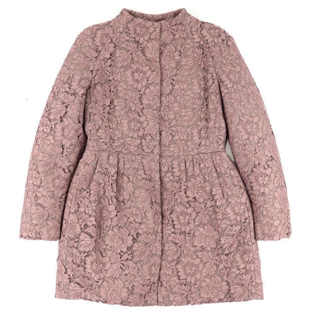 VALENTINO - 美品 ヴァレンチノ フラワーレース ダウンコート レディース ベージュピンク 40 ノーカラー ダウンジャケット Valentino