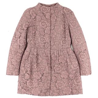 ヴァレンティノ(VALENTINO)の美品 ヴァレンチノ フラワーレース ダウンコート レディース ベージュピンク 40 ノーカラー ダウンジャケット Valentino(ダウンジャケット)