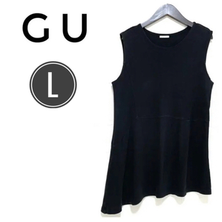 ジーユー(GU)のGU ジーユー 斜めシルエット タンクチュニック カットソー L ブラック 黒(Tシャツ(半袖/袖なし))