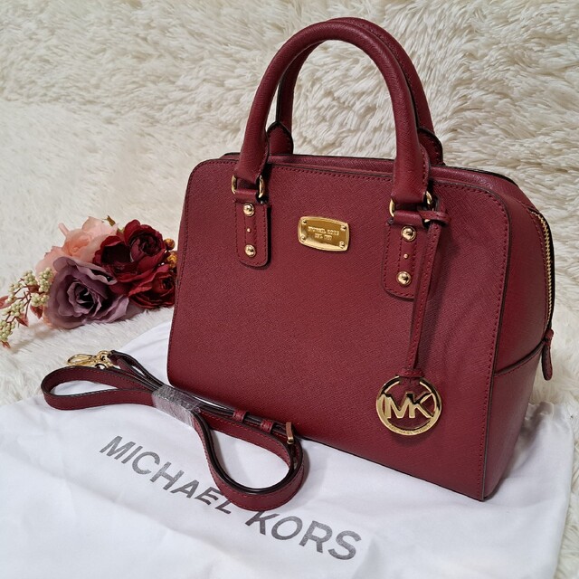 オープンポケットx1内側【美品】MICHAEL KORS バッグ 2way 赤 ボルドー