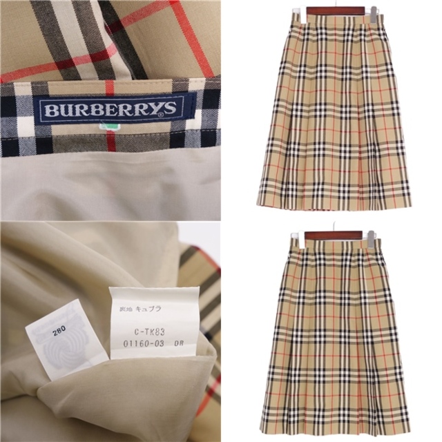 BURBERRY(バーバリー)の美品 Vintage バーバリー Burberrys スカート プリーツスカート ひざ丈 チェック柄 ウール ボトムス レディース 9AR(M相当) ベージュ レディースのスカート(ひざ丈スカート)の商品写真