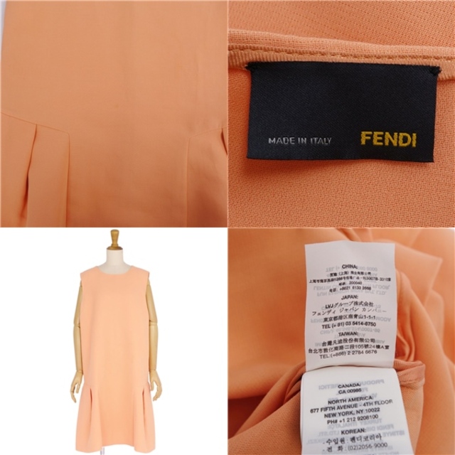 FENDI(フェンディ)のフェンディ FENDI ワンピース ドレス ノースリーブ フレア 無地 コットン トップス レディース 44(L相当) サーモンピンク レディースのワンピース(ひざ丈ワンピース)の商品写真