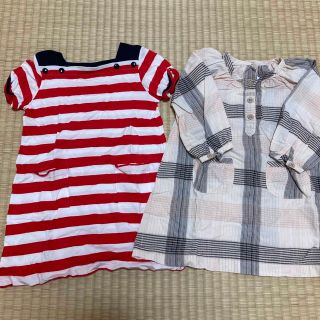 プチバトー(PETIT BATEAU)の美品　プチバトー　ワンピース2枚セット　長袖　半袖　70 80(ワンピース)