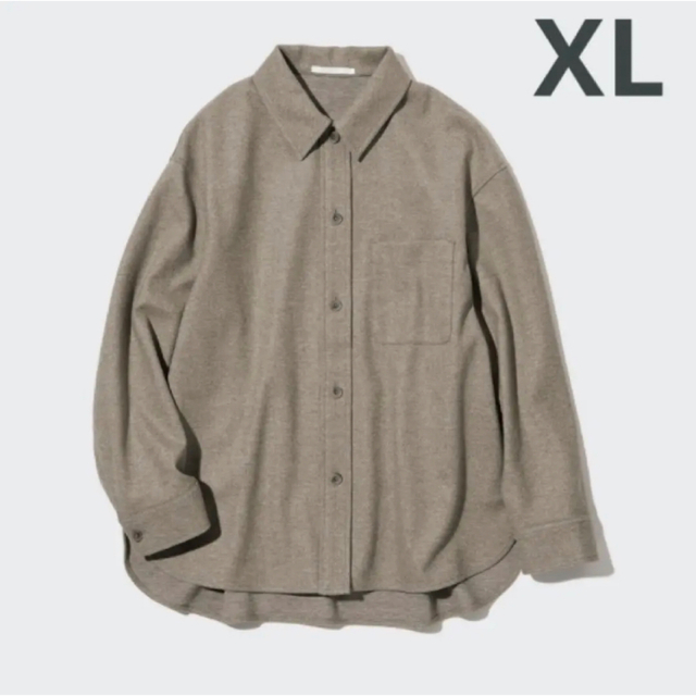 UNIQLO(ユニクロ)のUNIQLO ブラッシュドジャージーシャツジャケット XL BEIGE ベージュ レディースのトップス(シャツ/ブラウス(長袖/七分))の商品写真