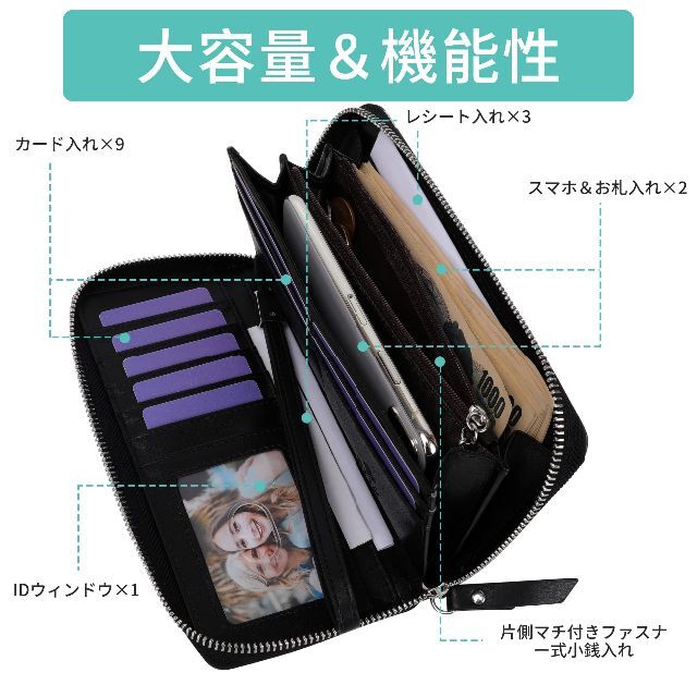 激安本物 財布 レディース 長財布 スマホ ブライトブラック 新品 未使用 スキミング防止