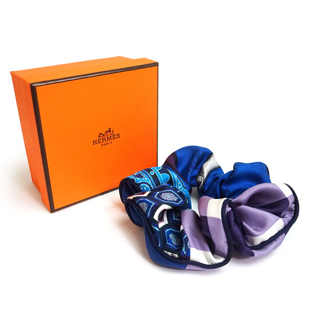 未使用 エルメス HERMES シュシュ クラウディア マルチカラー シルク 7