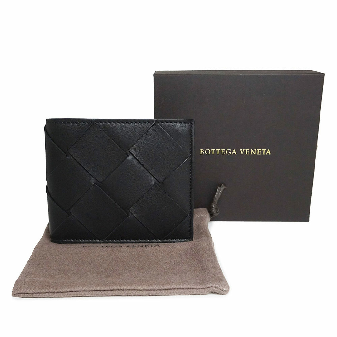 BOTTEGAVENETA ボッテガヴェネタ 二つ折り財布 イントレチャート コンパクトウォレット 113993  カーフスキン   ブラック 黒 メンズ【品】