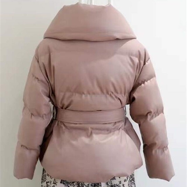Her lip to VeganLeatherShellDownJacket | www.jarussi.com.br