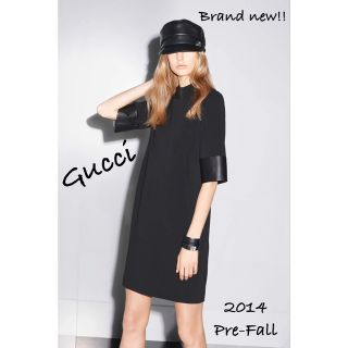 GUCCI 黒レース シルク レザー ワンピサイズ40 9号 ワンピース ミニ