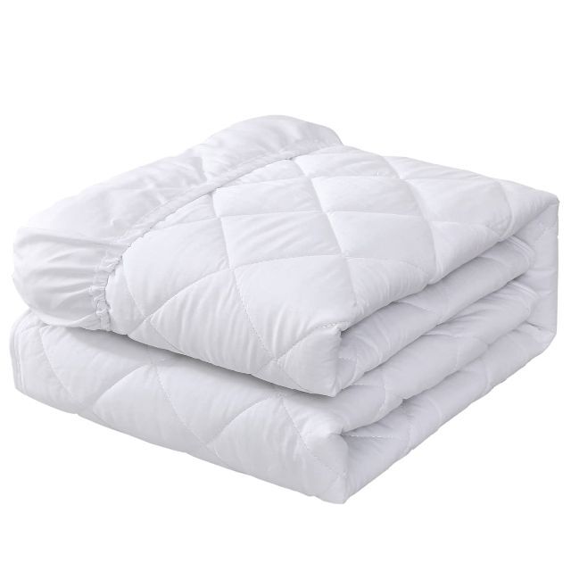 【色: ホワイト】パッド一体型ボックスシーツ ベッドパッド 敷きパッド 綿100