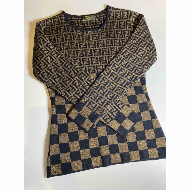 美品☆FENDI フェンディ ズッカ ニット セーター ブラウン トップス