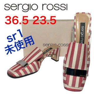 セルジオロッシ(Sergio Rossi)の★未使用★セルジオロッシ　サンダル　sr1　ストライプ　ロゴプレート　36.5(サンダル)