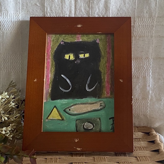 絵画 。原画【黒猫とその大好きなおもちゃたち】 エンタメ/ホビーの美術品/アンティーク(絵画/タペストリー)の商品写真