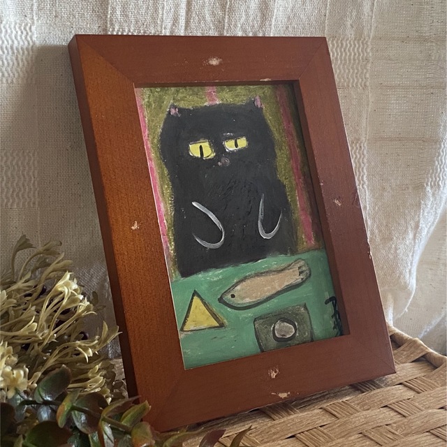 絵画 。原画【黒猫とその大好きなおもちゃたち】 エンタメ/ホビーの美術品/アンティーク(絵画/タペストリー)の商品写真