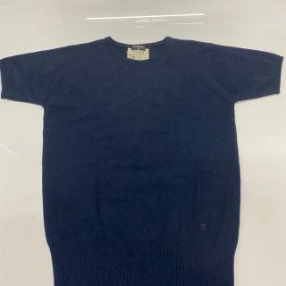 シャネル(CHANEL)の【難あり】シャネル　ロングニット　半袖　ネイビー　青　r450(ニット/セーター)