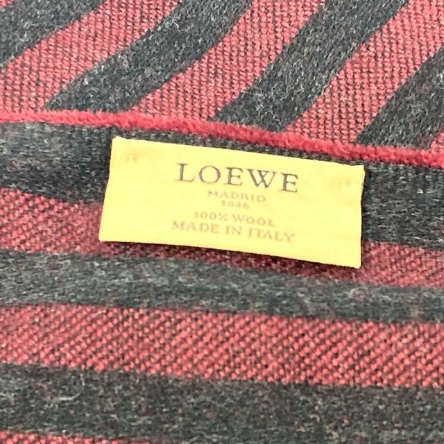ロエベ LOEWE ファッション小物 ストライプ ロゴ ストール ウール ワインレッド×ブラック 3