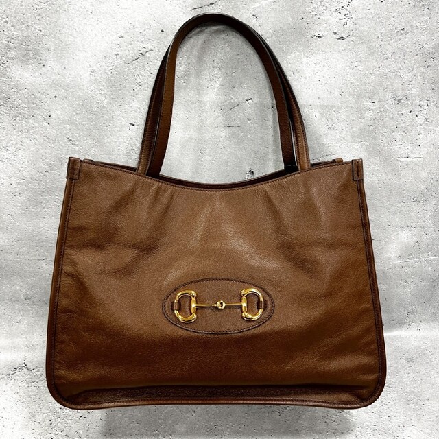 美品✨グッチ キャンバス トートバッグ ブラウン レザー 肩掛け-
