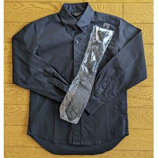 １回着用のみ♪ネクタイ付き長袖フォーマルシャツ/150/黒(ドレス/フォーマル)