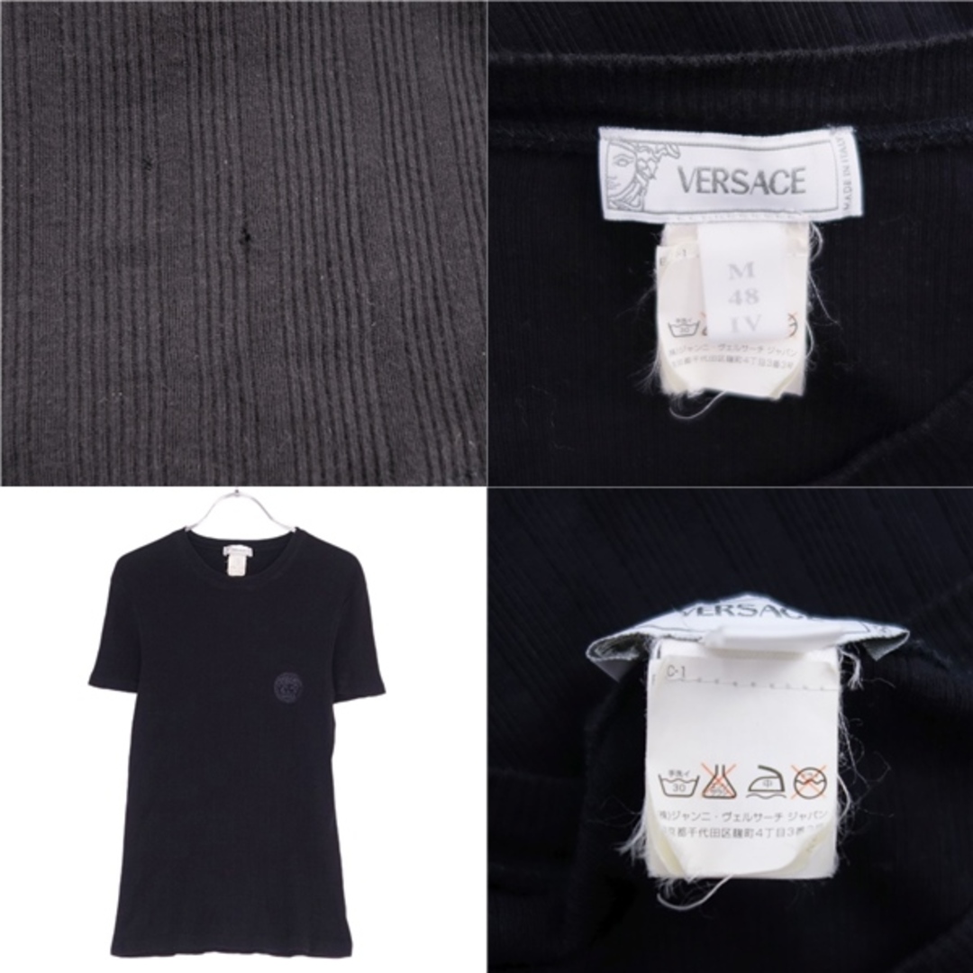 VERSACE(ヴェルサーチ)のヴェルサーチ VERSACE Tシャツ カットソー 半袖 ショートスリーブ 刺繍 ジャージー トップス メンズ M ブラック メンズのトップス(Tシャツ/カットソー(半袖/袖なし))の商品写真