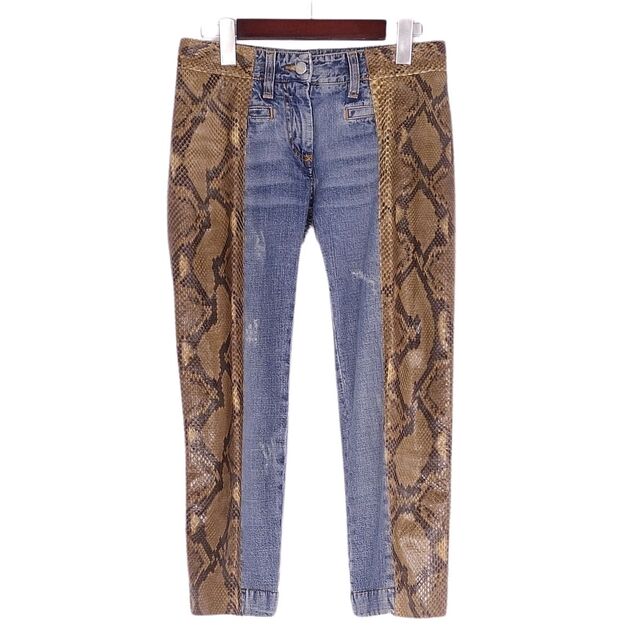 美品 ドルチェ&ガッバーナ DOLCE&GABBANA パンツ デニムパンツ ジーンズ パイソンレザー ヘビ革 ボトムス レディース 36(S相当) インディゴブルー/ブラウン | フリマアプリ ラクマ