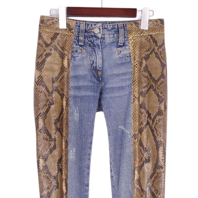 美品 ドルチェ&ガッバーナ DOLCE&GABBANA パンツ デニムパンツ ジーンズ パイソンレザー ヘビ革 ボトムス レディース 36(S相当) インディゴブルー/ブラウン