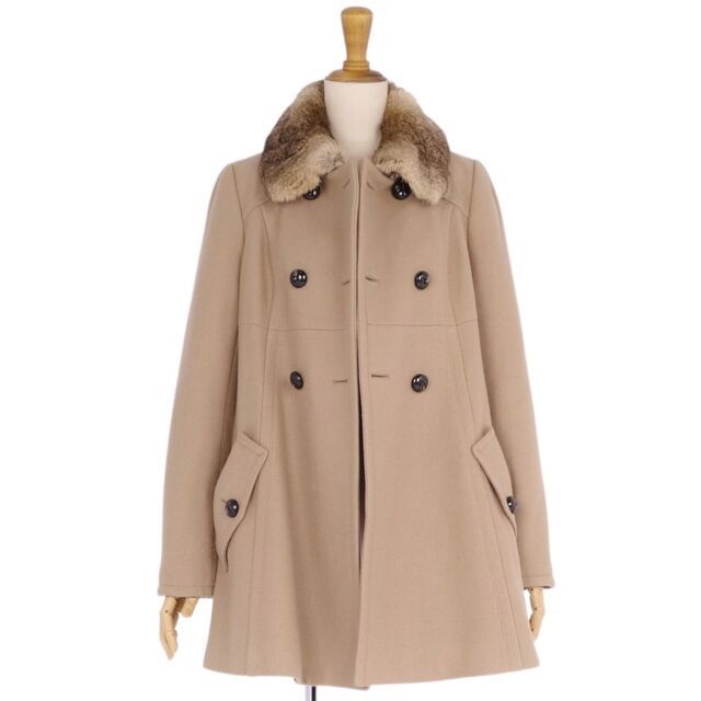 BURBERRY(バーバリー)のバーバリー ブルーレーベル BURBERRY BLUE LABEL コート ハーフコート ラビットファー ダブルブレスト アウター レディース 38(M相当) ブラウン レディースのジャケット/アウター(その他)の商品写真