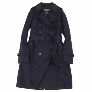 美品 アクアスキュータム Aquascutum LONDON コート トレンチコート 裏チェック コットン レディース アウター 6(M相当) ネイビー