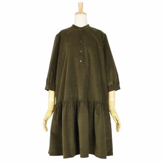 マックスマーラ(Max Mara)の美品 マックスマーラ Max Mara WEEKEND ワンピース ドレス コーデュロイ 七分袖 バンドカラー レディース IJ36 USA2 FB34(S相当) カーキ(ひざ丈ワンピース)