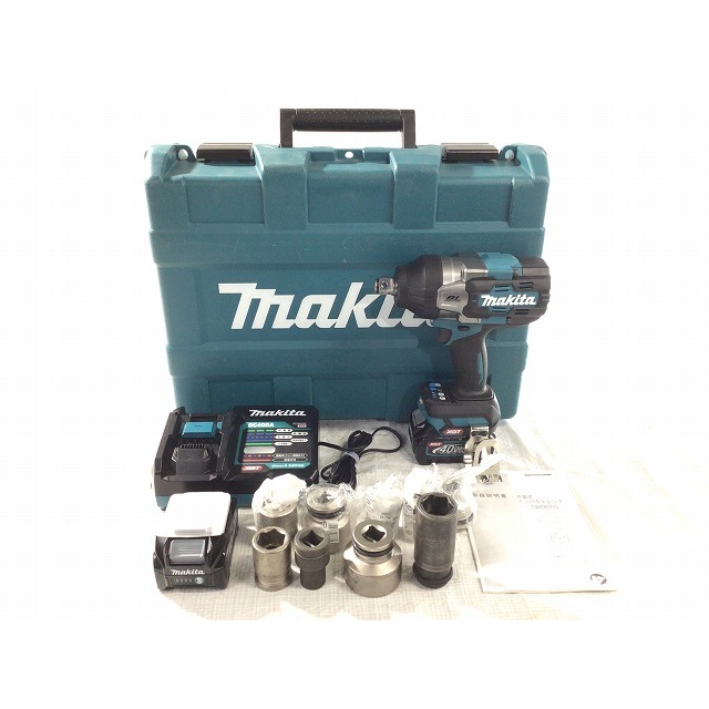 ☆比較的綺麗☆makita マキタ 40Vmax 充電式インパクトレンチ TW001GRDX バッテリー2個(BL4025 2.5Ah) 充電器(DC40RA) ソケット付き 66905