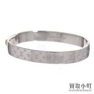 Authentic Louis Vuitton Silver Cuff Nanogram Bangle Size S 15.7cm