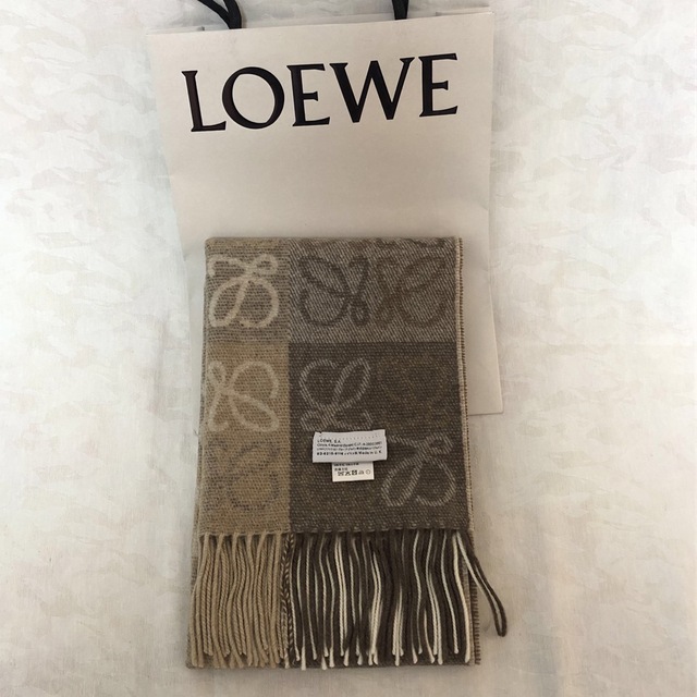 LOEWEマフラー アナグラムスカーフ ベージュ-