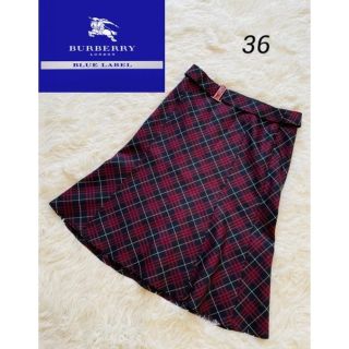 バーバリーブルーレーベル(BURBERRY BLUE LABEL)の【BURBERRY BLUELABEL】ベルテッド膝丈スカート チェック 36(ひざ丈スカート)