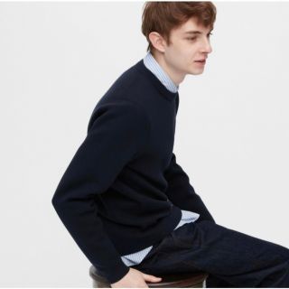 ユニクロ(UNIQLO)のウォッシャブルストレッチミラノリブクルーネックセーター NAVY 3XL(ニット/セーター)