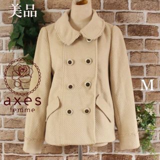 アクシーズファム(axes femme)の美品★axes femmeベージュラメダブルボタンバックレースコートM(ピーコート)