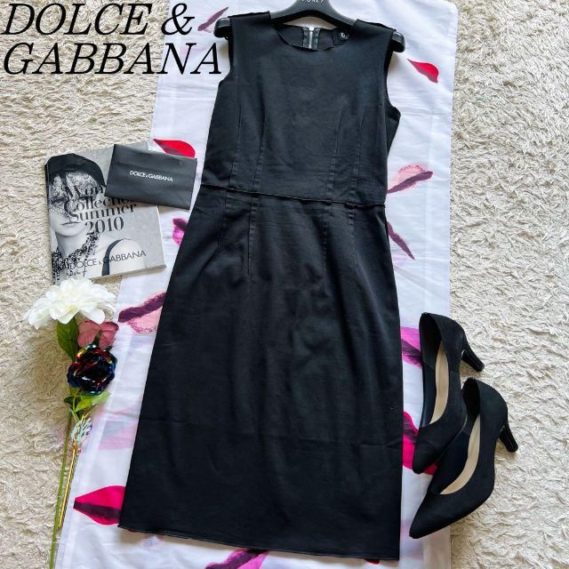 【良品】DOLCE&GABBANA ロングワンピース ブラック ノースリーブ40