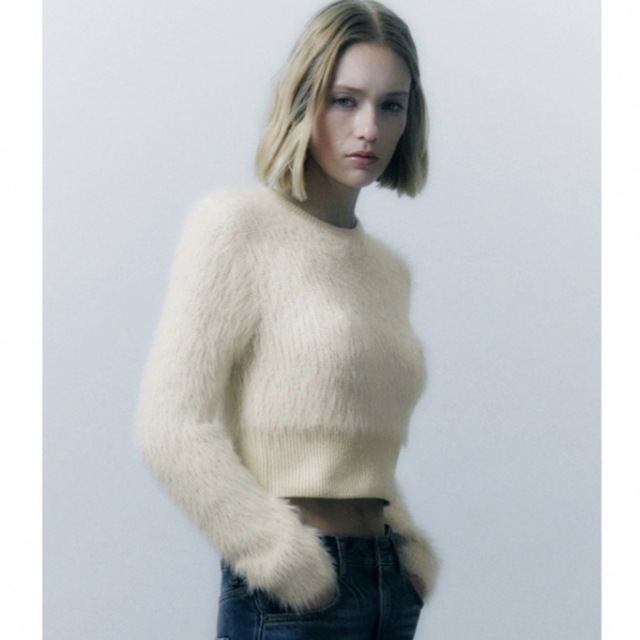 ZARA(ザラ)のフェイクファースウェット　ニット レディースのトップス(ニット/セーター)の商品写真