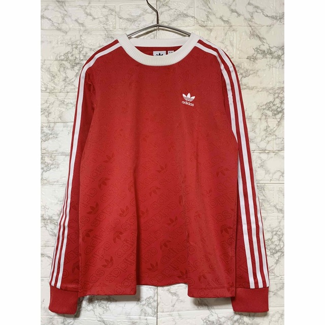 adidas(アディダス)のadidas アディダス  ジャージTシャツ　RED/Mサイズ レディースのトップス(Tシャツ(長袖/七分))の商品写真