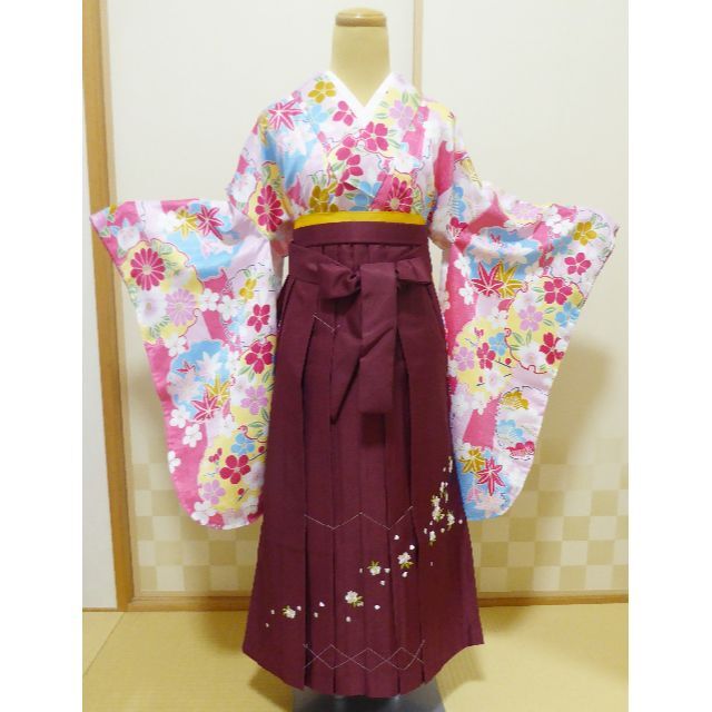 ピンク　二尺袖着物　袴　袴下帯　セット　ジュニア　小学生　大学生　卒業式　新品