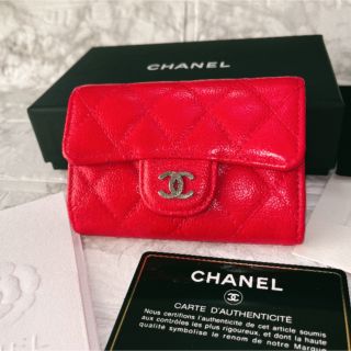 シャネル(CHANEL)のCHANEL マトラッセ　キャビアスキン　レッド　キーリング付きキーケース(キーケース)