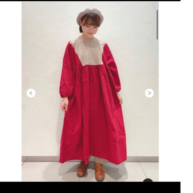 新品 サマンサモスモス 長袖配色レースワンピース ボルドー