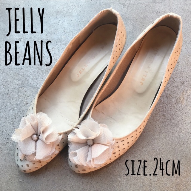 JELLY BEANS ジェリービーンズ　レース付きベージュパンプス　ローヒール