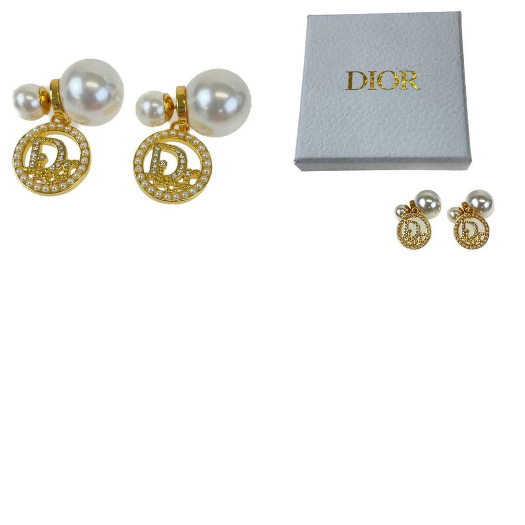 美品 Dior ディオール フェイクパール ゴールド メタル ピアス レディース 400534