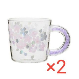 スターバックス(Starbucks)のスタバ 桜 SAKURA 2023ビーズハンドル耐熱グラスマグ 2個(食器)