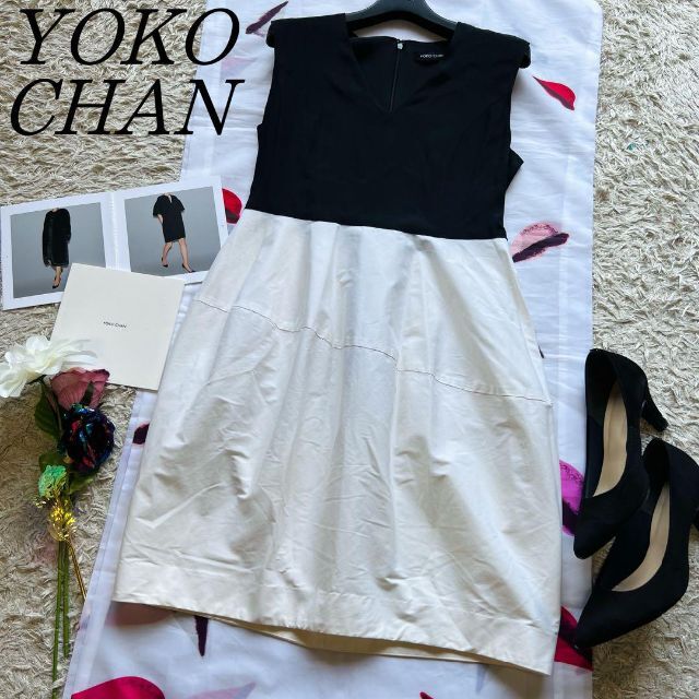 【良品】YOKO CHAN バルーンワンピース バイカラー異素材ノースリーブ38