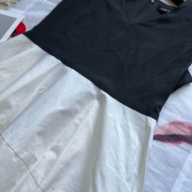 良品】YOKO CHAN バルーンワンピース バイカラー異素材ノースリーブ38